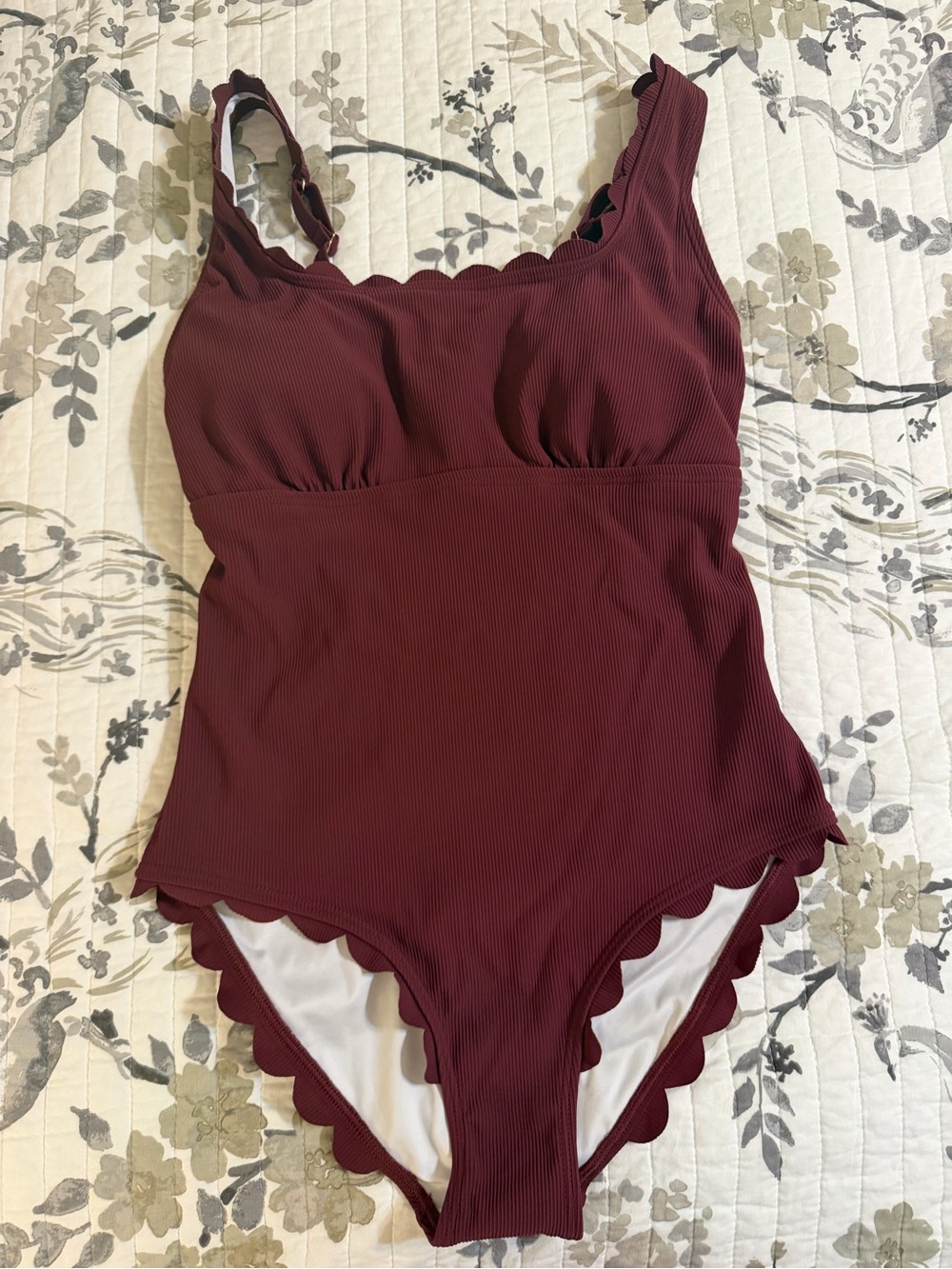 Scalloped One-Piece Swimsuit in Deep Wine